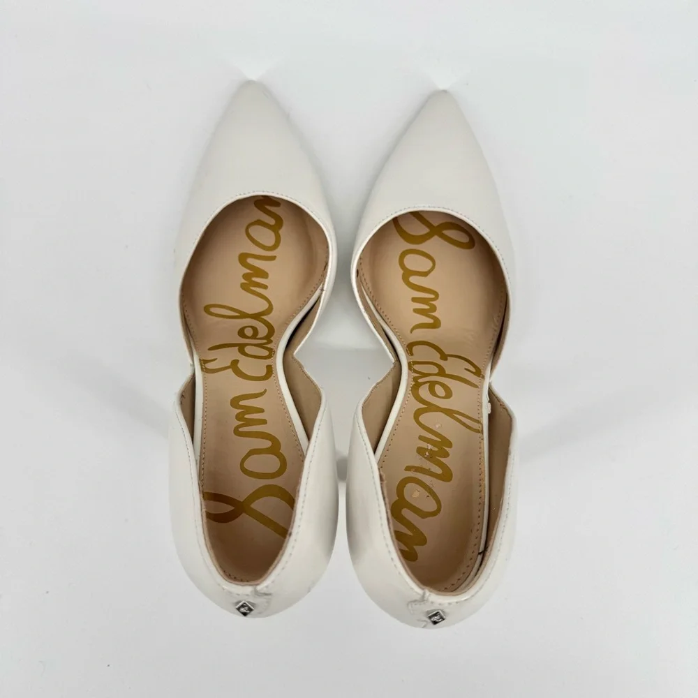 Sam Edelman d’Orsay Leather Pump Pointed Stiletto Heels in White Size 6.5